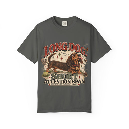 Long Dog, Short Attention Span Dachshund – Vintage Washed Graphic Tee