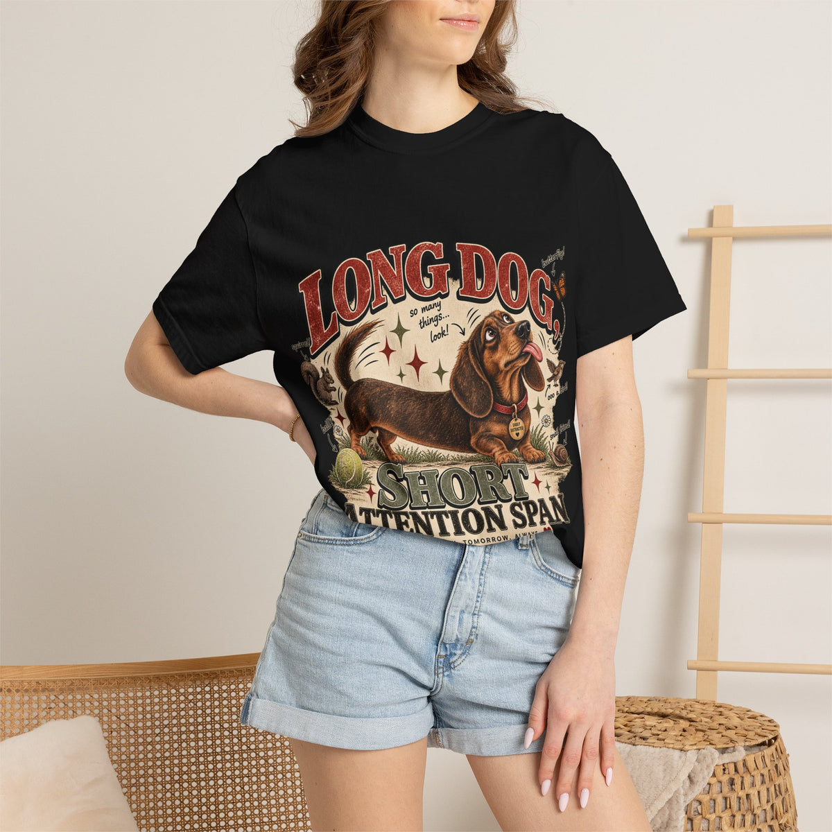 Long Dog, Short Attention Span Dachshund – Vintage Washed Graphic Tee