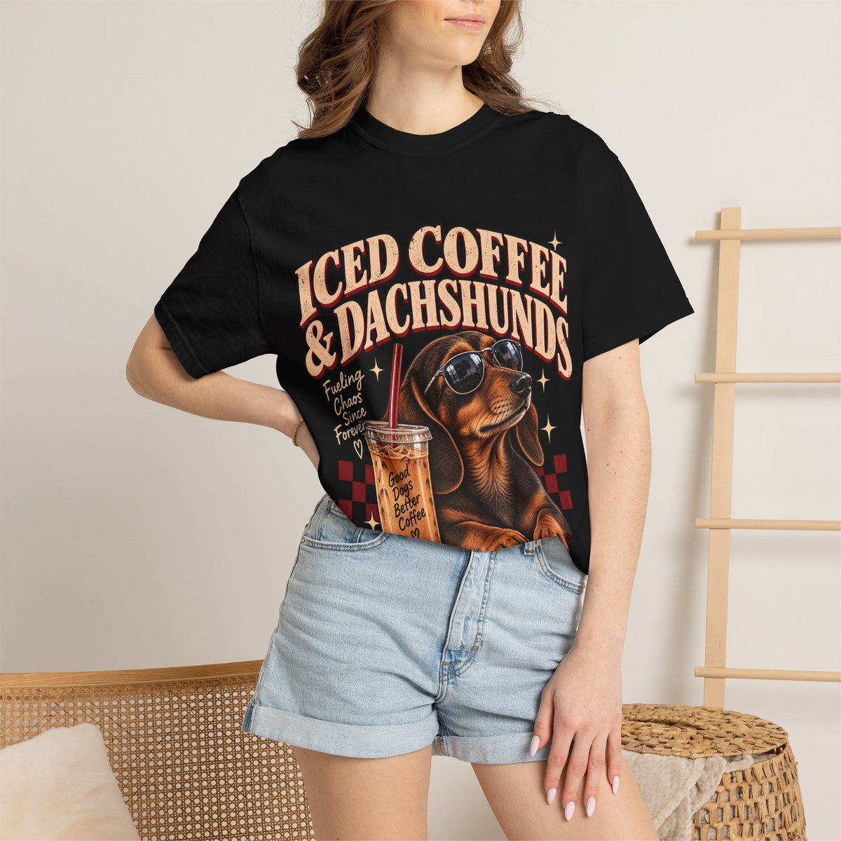 Iced Coffee & Dachshunds – Vintage Retro Graphic Tee