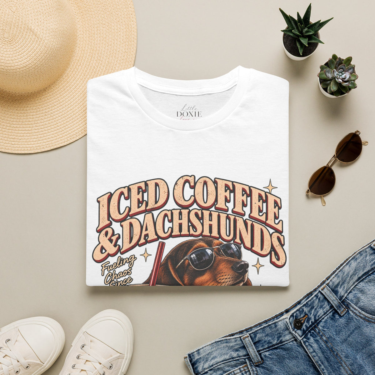 Iced Coffee & Dachshunds – Vintage Retro Graphic Tee