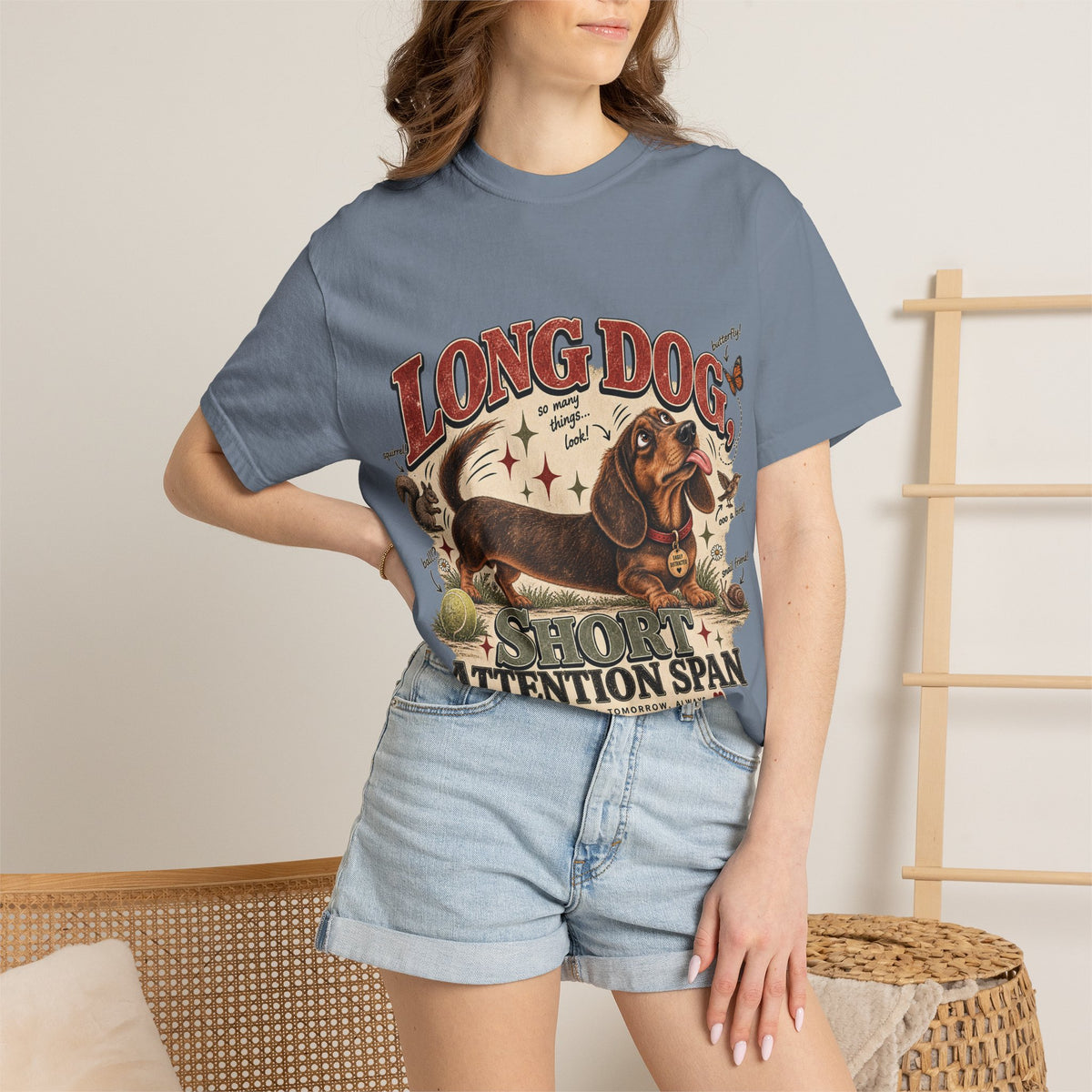 Long Dog, Short Attention Span Dachshund – Vintage Washed Graphic Tee