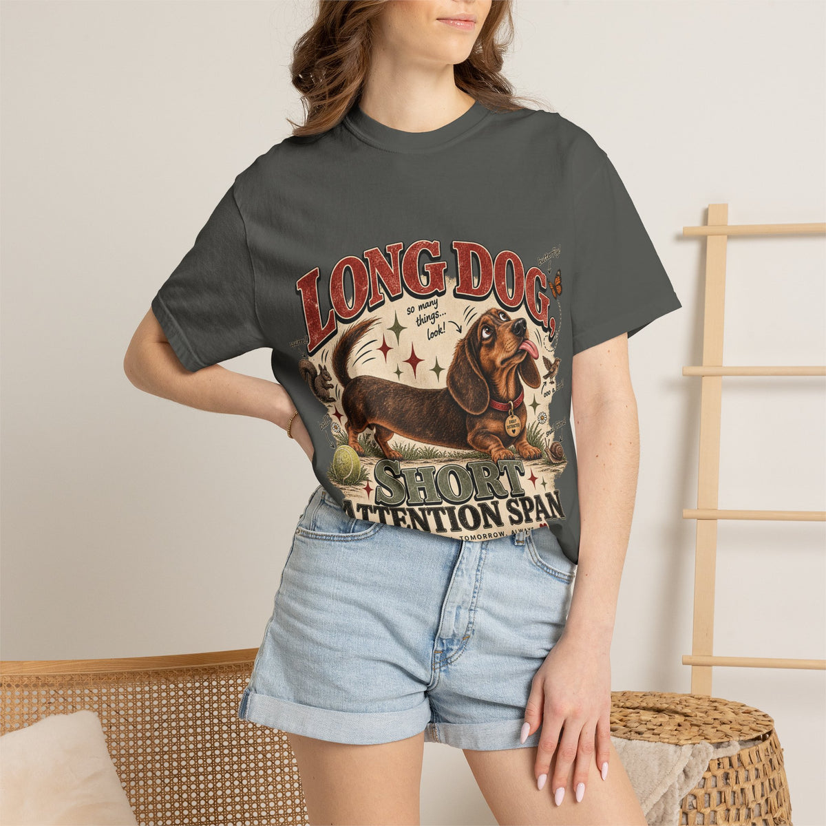 Long Dog, Short Attention Span Dachshund – Vintage Washed Graphic Tee
