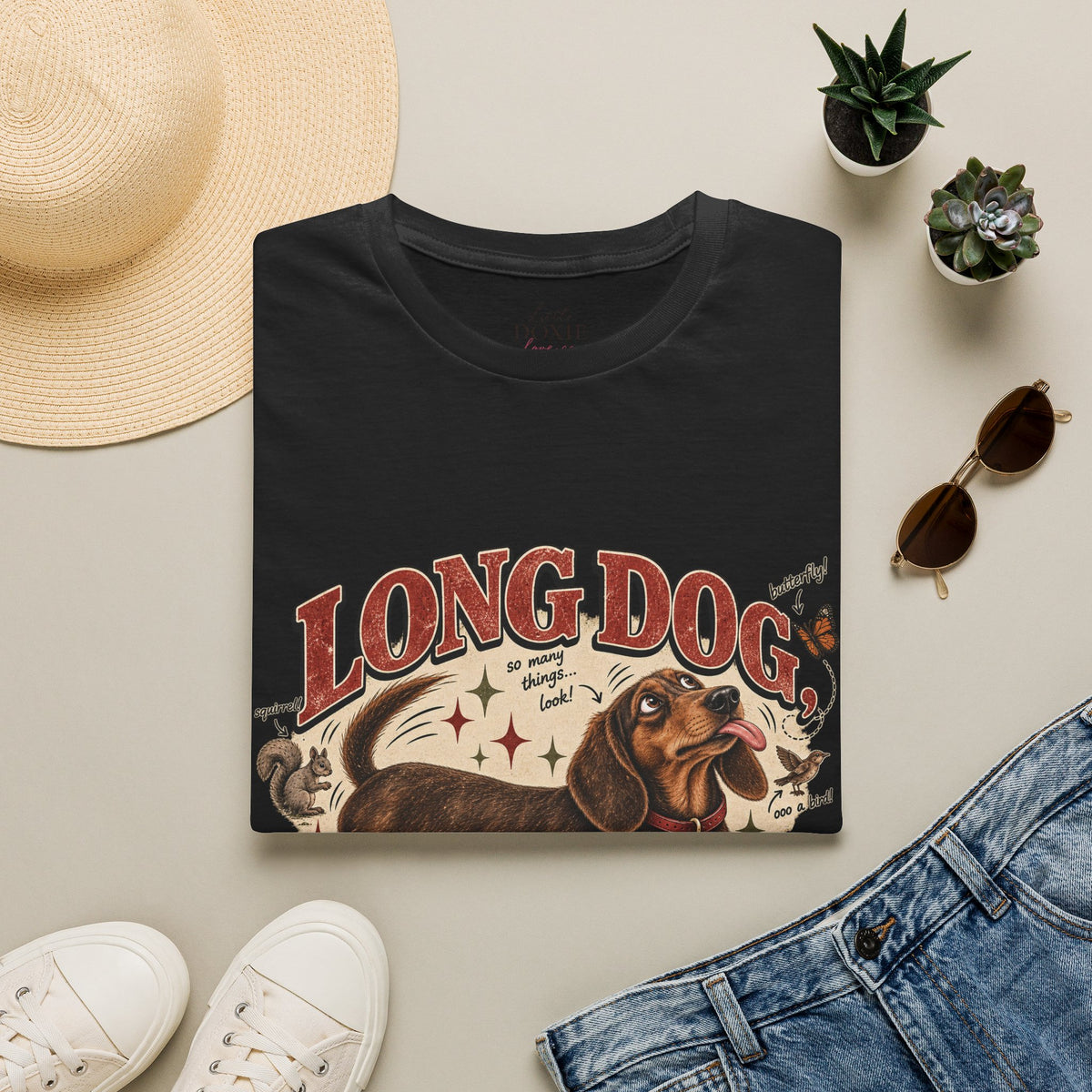 Long Dog, Short Attention Span Dachshund – Vintage Washed Graphic Tee