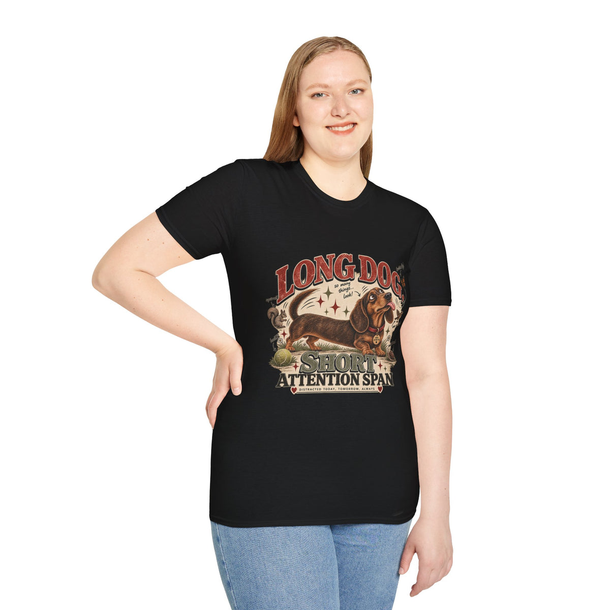 Long Dog, Short Attention Span Dachshund – Vintage Washed Graphic Tee