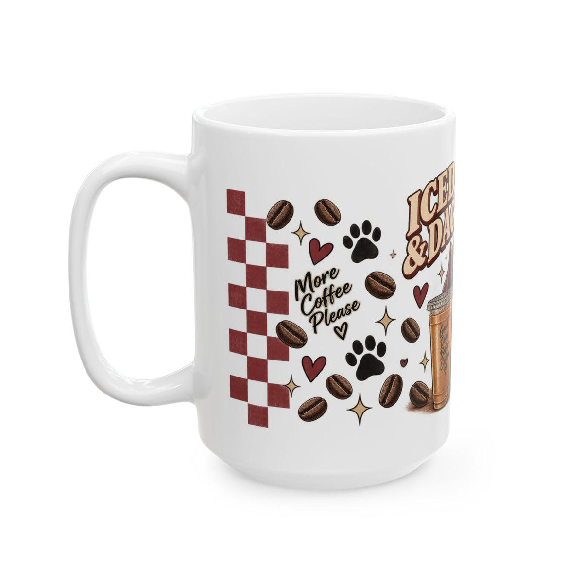 Iced Coffee & Dachshund Ceramic Mug - Full Wrap 🐾☕️