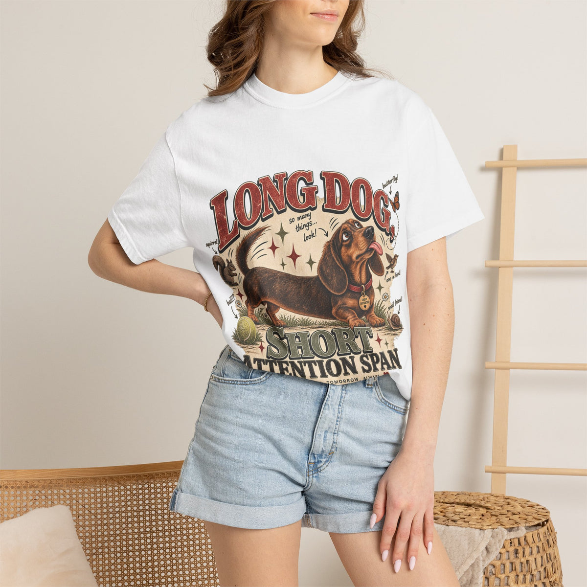 Long Dog, Short Attention Span Dachshund – Vintage Washed Graphic Tee