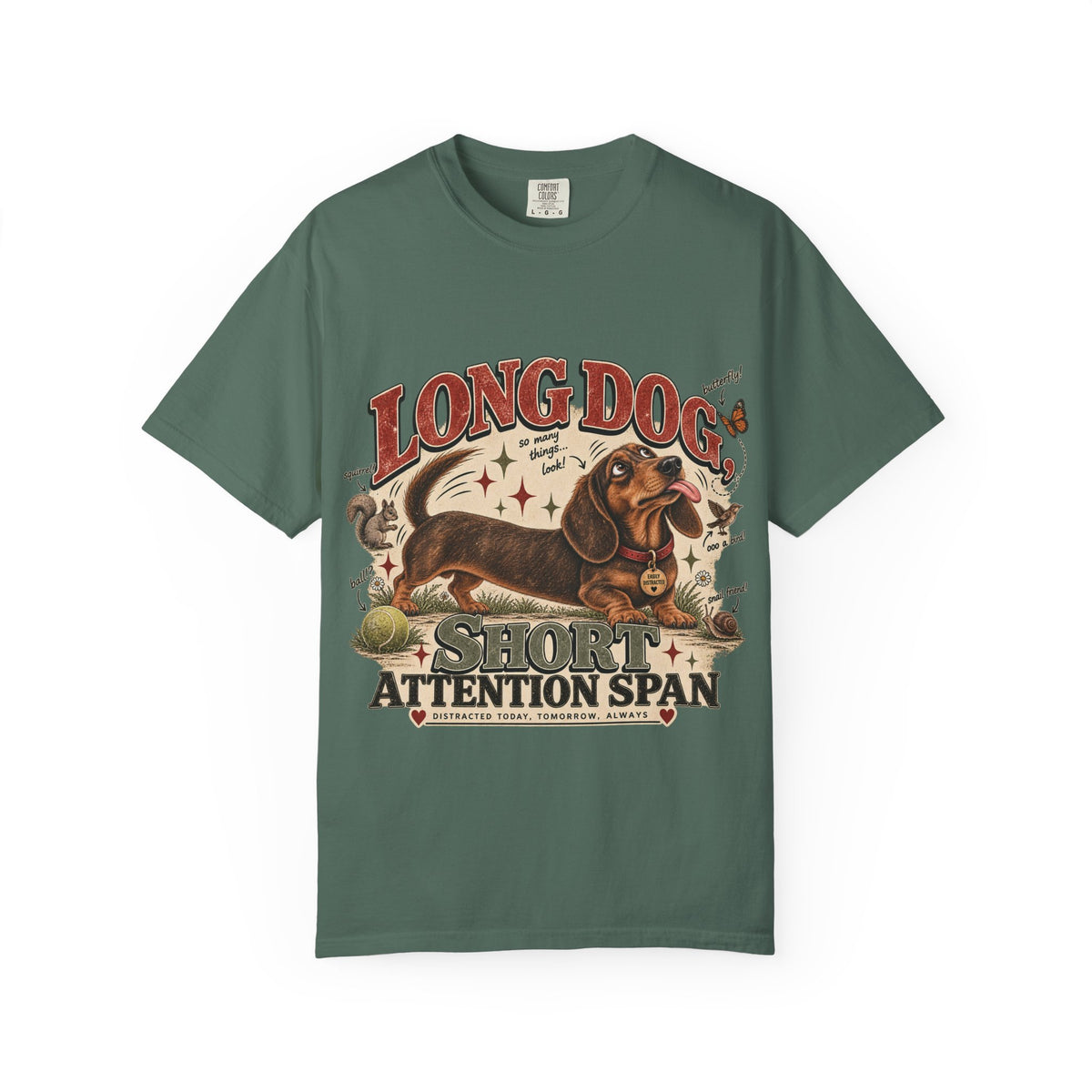 Long Dog, Short Attention Span Dachshund – Vintage Washed Graphic Tee