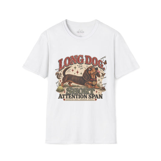 Long Dog, Short Attention Span Dachshund – Vintage Washed Graphic Tee