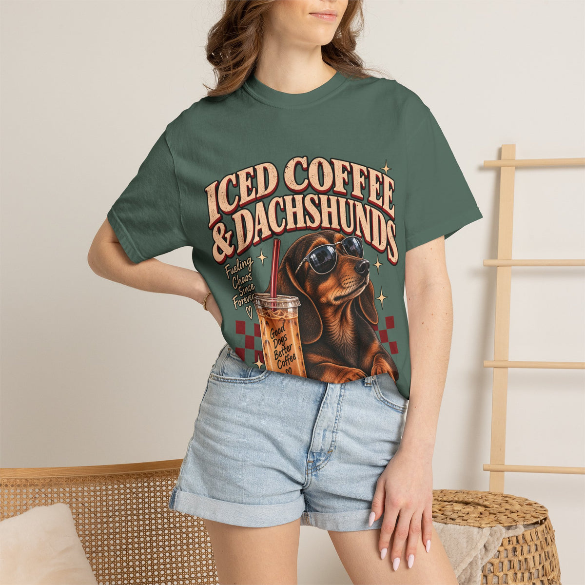 Iced Coffee & Dachshunds – Vintage Retro Graphic Tee