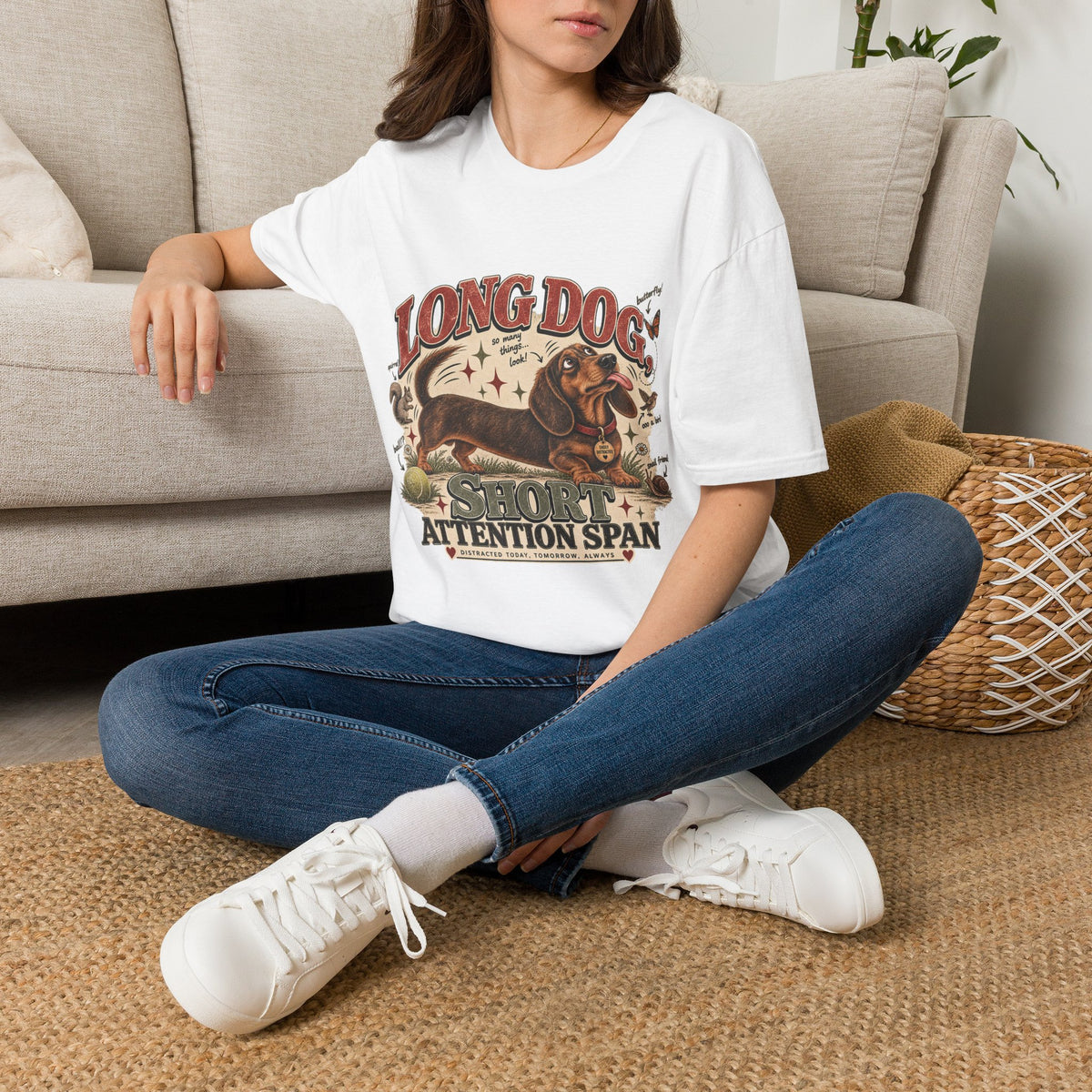 Long Dog, Short Attention Span Dachshund – Vintage Washed Graphic Tee