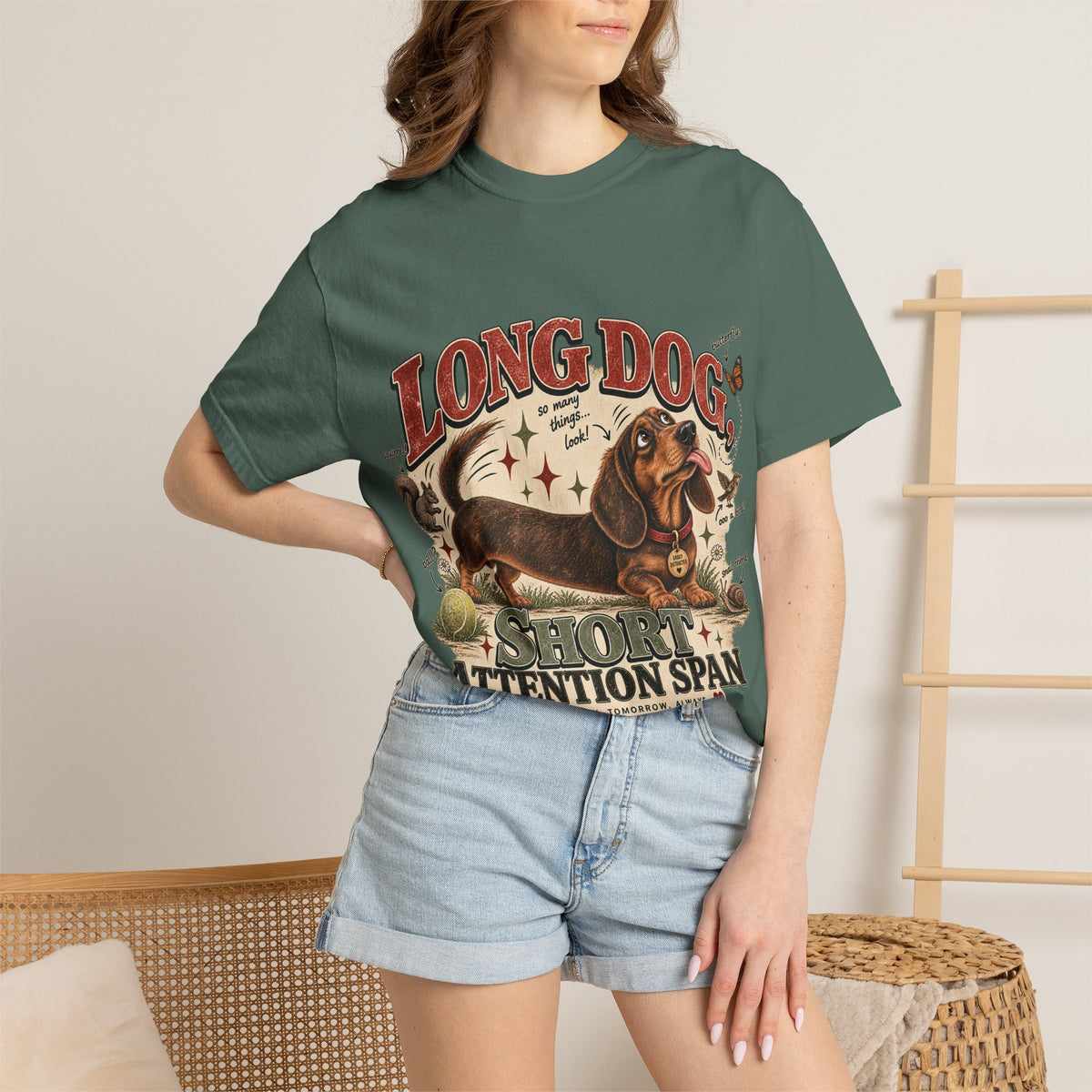 Long Dog, Short Attention Span Dachshund – Vintage Washed Graphic Tee