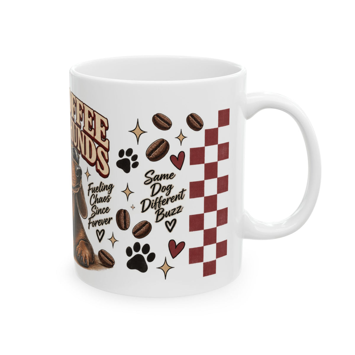 Iced Coffee & Dachshund Ceramic Mug - Full Wrap 🐾☕️