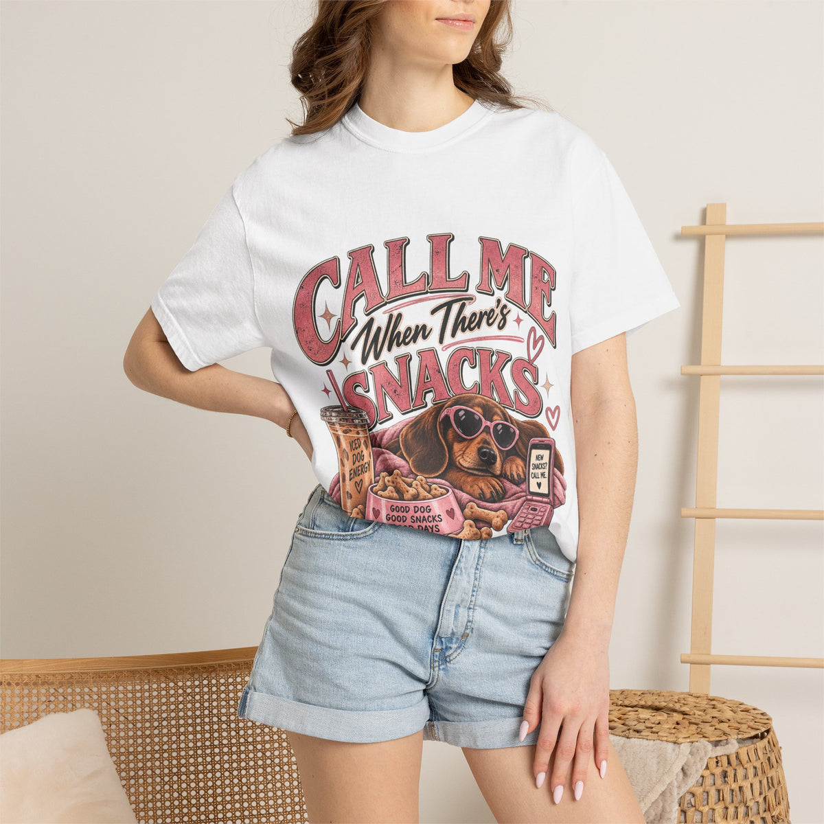 Call Me When There’s Snacks – Funny Dachshund Vintage Graphic Tee