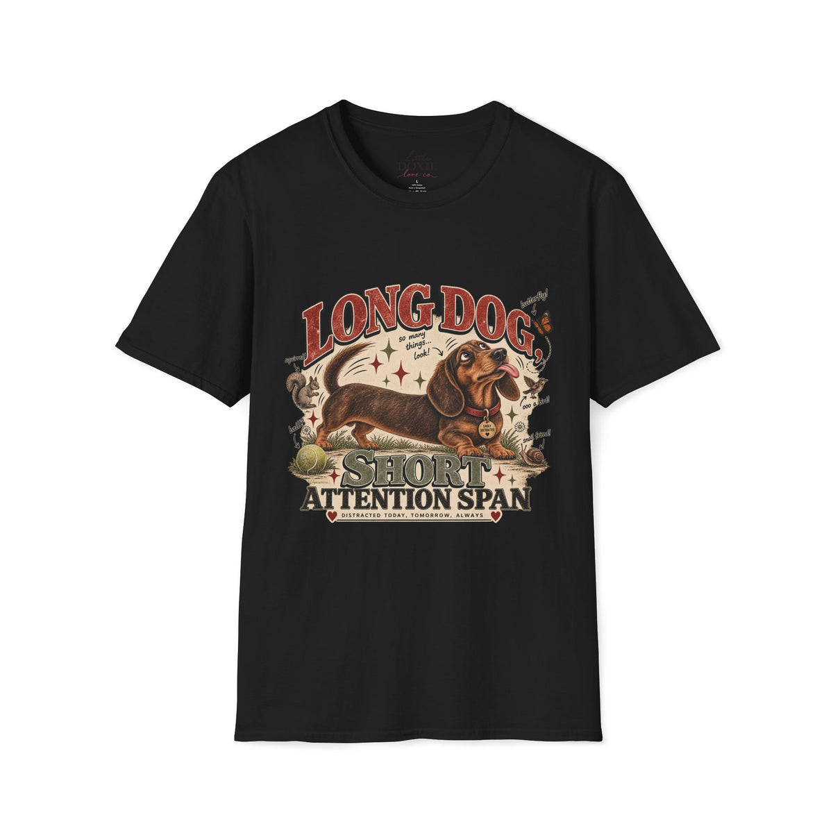 Long Dog, Short Attention Span Dachshund – Vintage Washed Graphic Tee