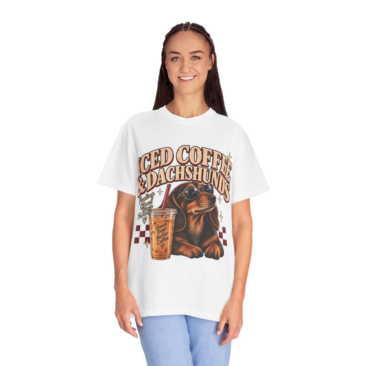 Iced Coffee & Dachshunds – Vintage Retro Graphic Tee