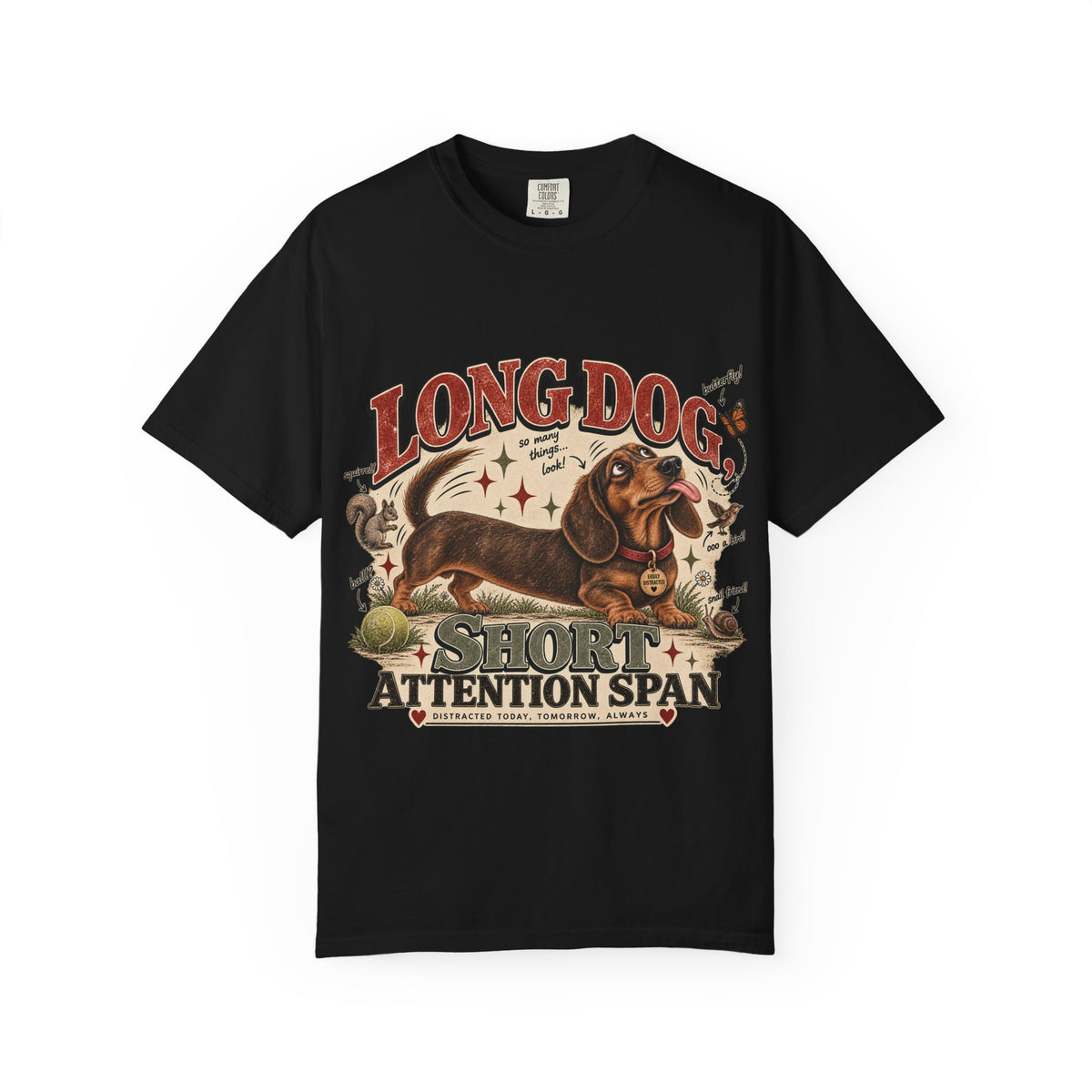 Long Dog, Short Attention Span Dachshund – Vintage Washed Graphic Tee