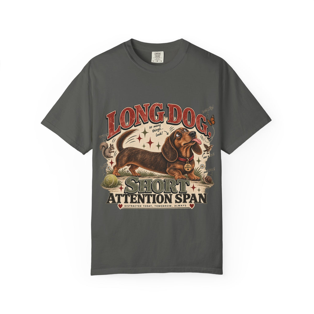 Long Dog, Short Attention Span Dachshund – Vintage Washed Graphic Tee