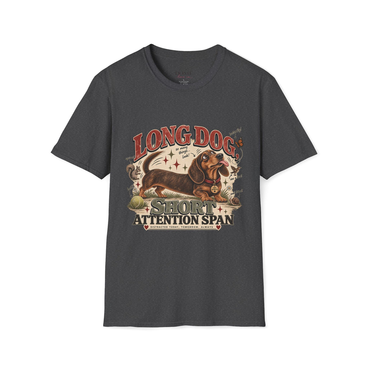 Long Dog, Short Attention Span Dachshund – Vintage Washed Graphic Tee