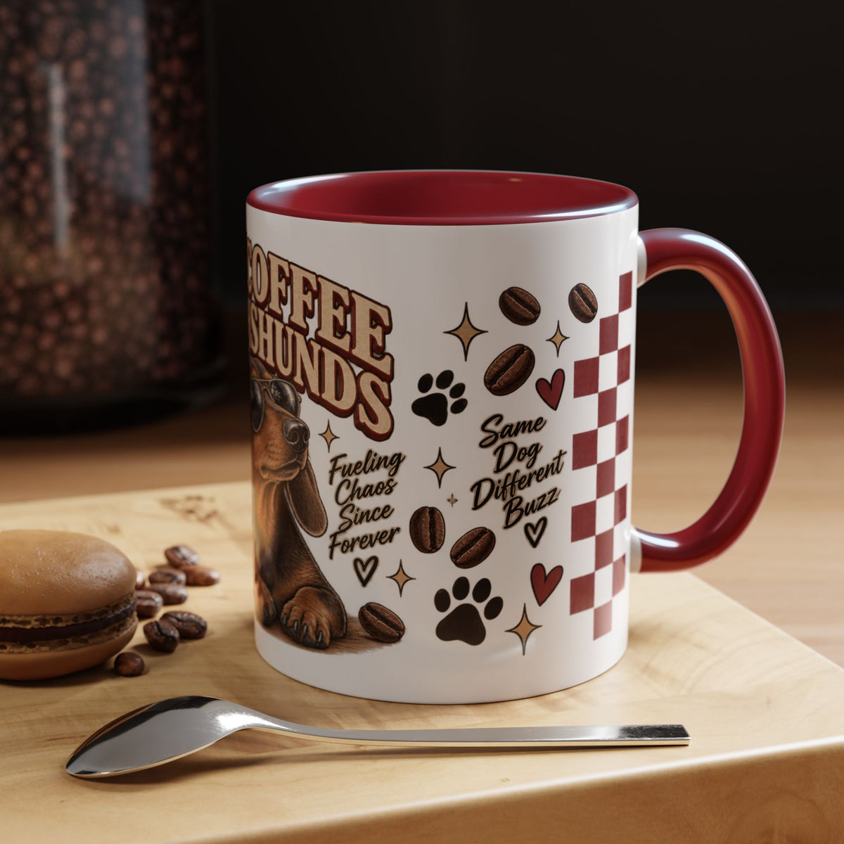 Iced Coffee & Dachshund Ceramic Mug - Full Wrap 🐾☕️