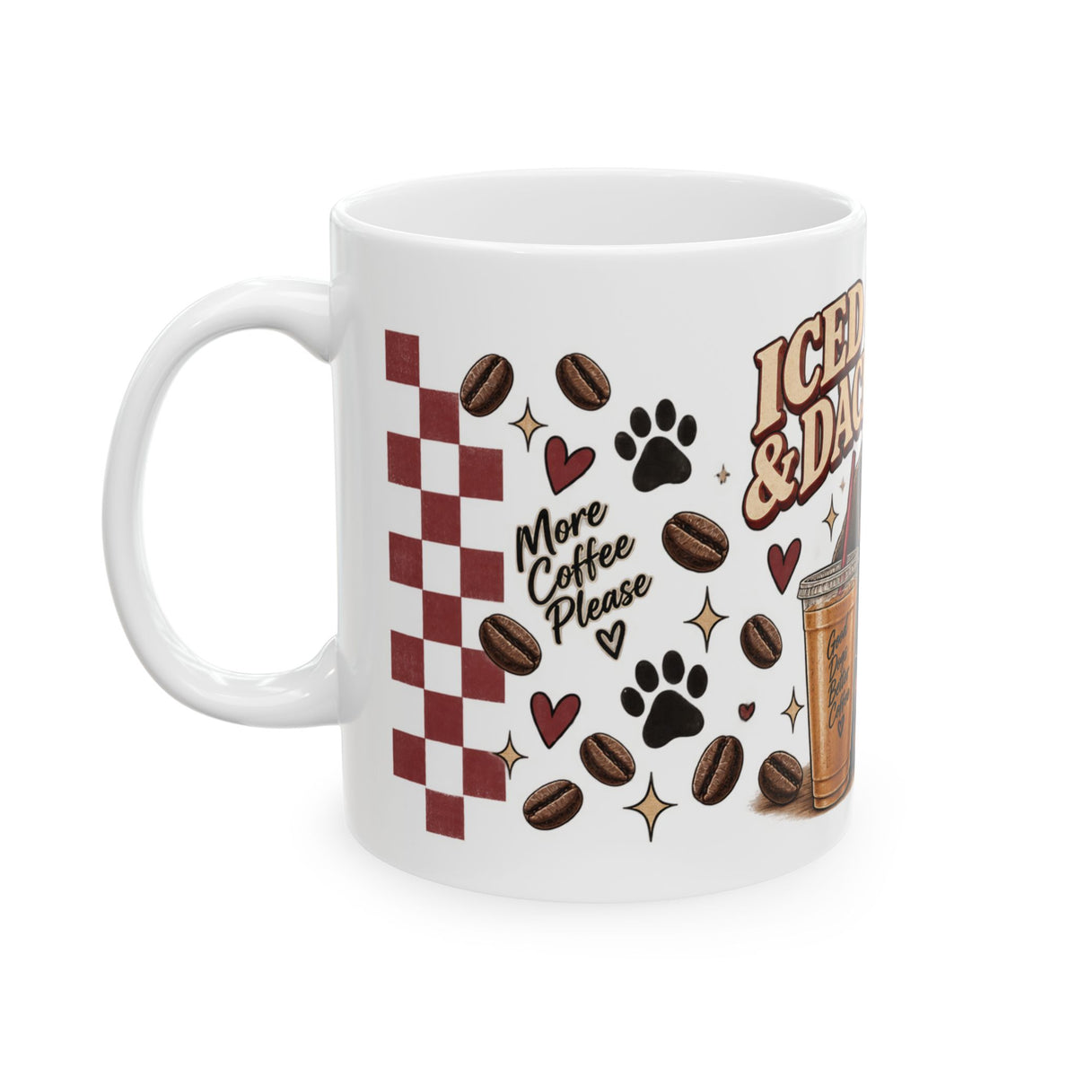 Iced Coffee & Dachshund Ceramic Mug - Full Wrap 🐾☕️