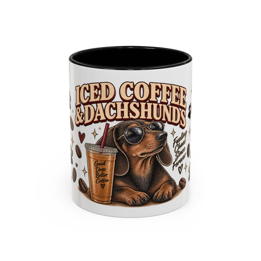 Iced Coffee & Dachshund Ceramic Mug - Full Wrap 🐾☕️