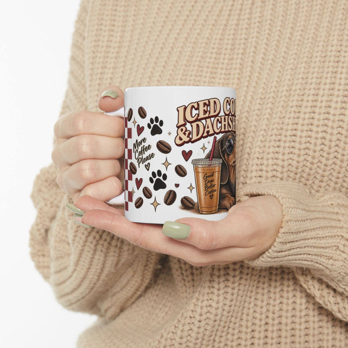 Iced Coffee & Dachshund Ceramic Mug - Full Wrap 🐾☕️