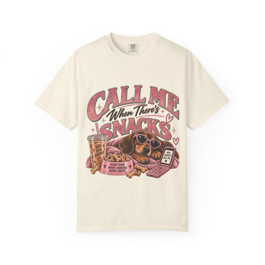 Call Me When There’s Snacks – Funny Dachshund Vintage Graphic Tee