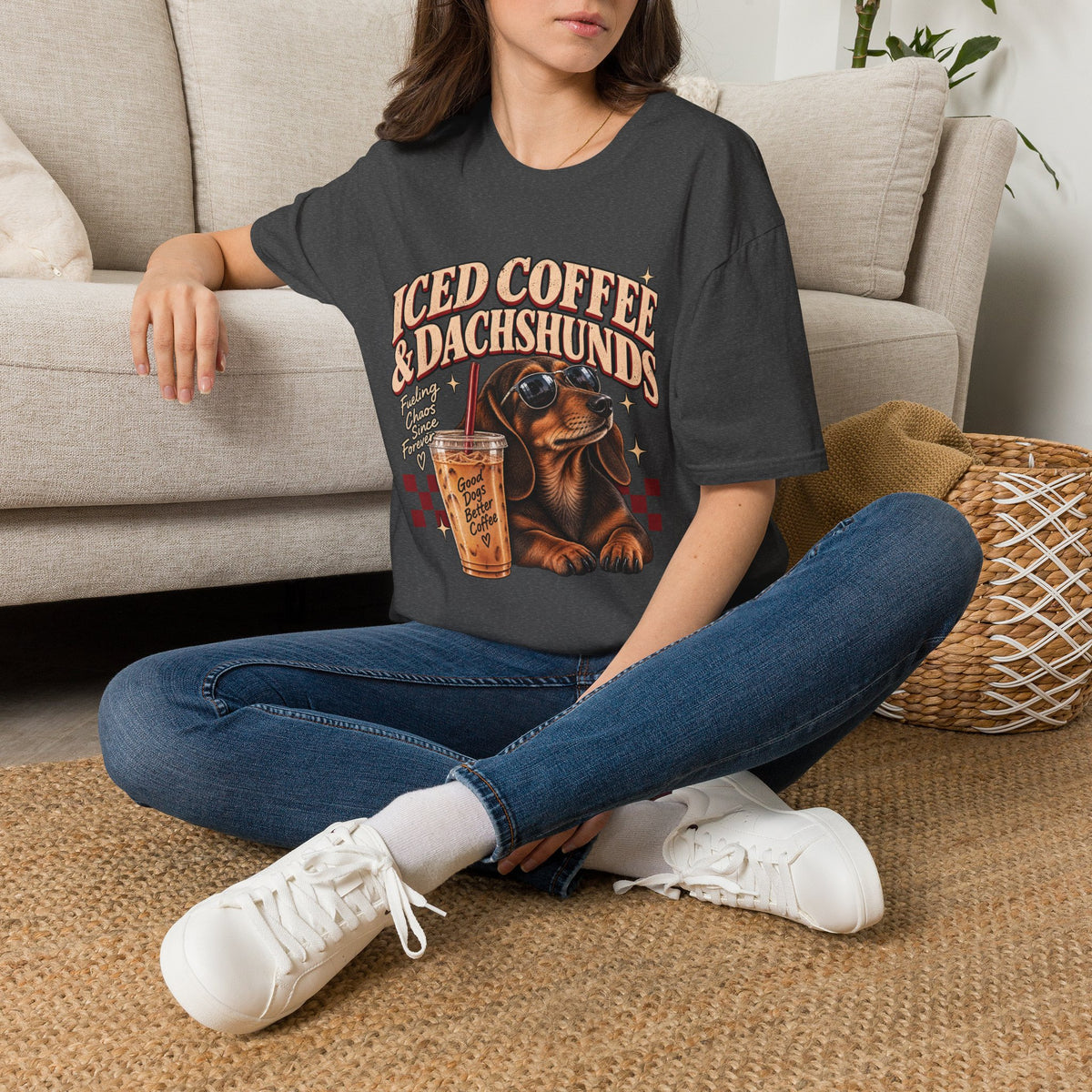 Iced Coffee & Dachshunds – Vintage Retro Graphic Tee