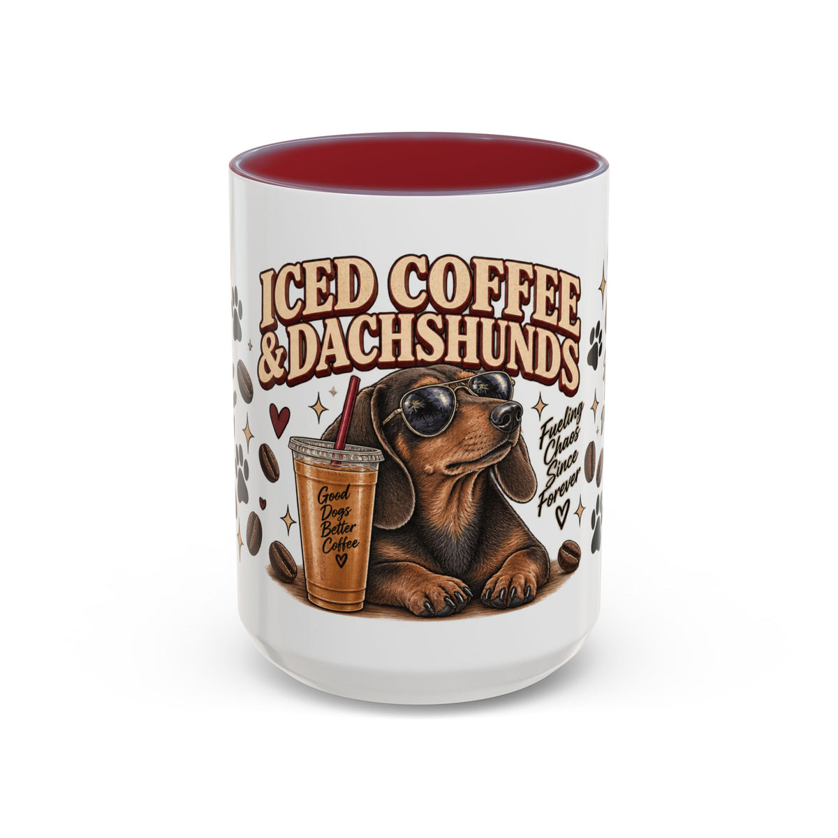 Iced Coffee & Dachshund Ceramic Mug - Full Wrap 🐾☕️