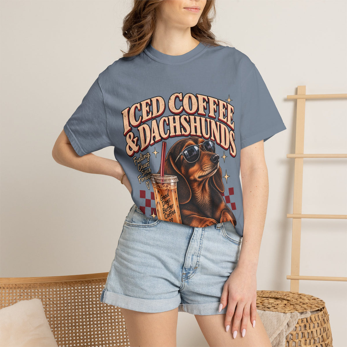 Iced Coffee & Dachshunds – Vintage Retro Graphic Tee