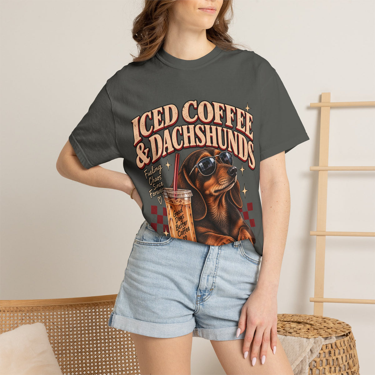 Iced Coffee & Dachshunds – Vintage Retro Graphic Tee
