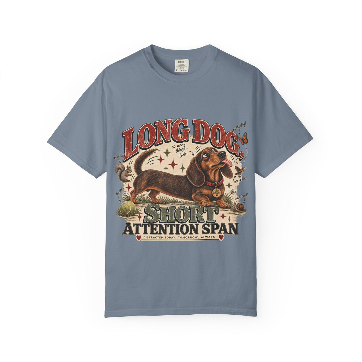 Long Dog, Short Attention Span Dachshund – Vintage Washed Graphic Tee