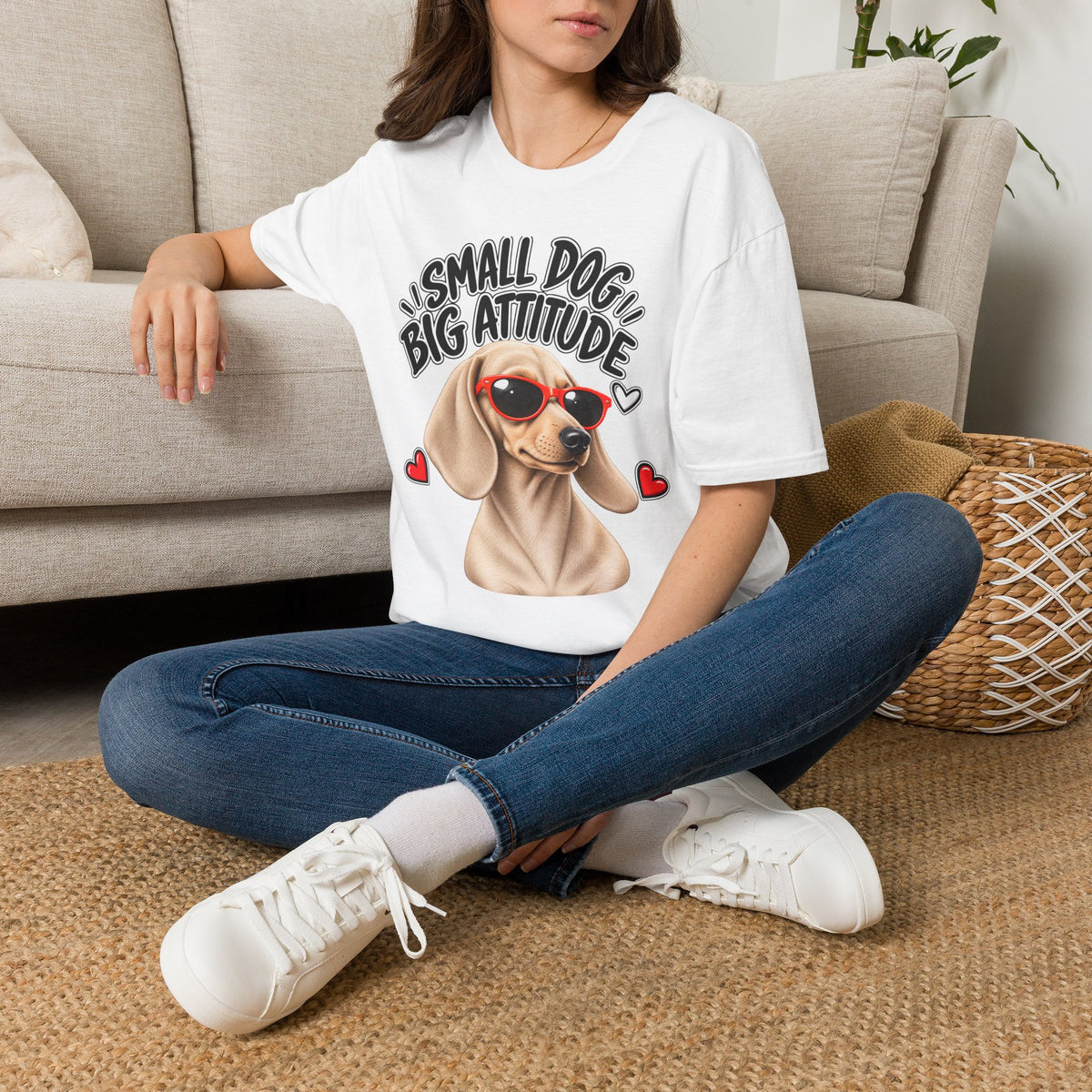 Dachshund Big Attitude T-Shirt — Cream