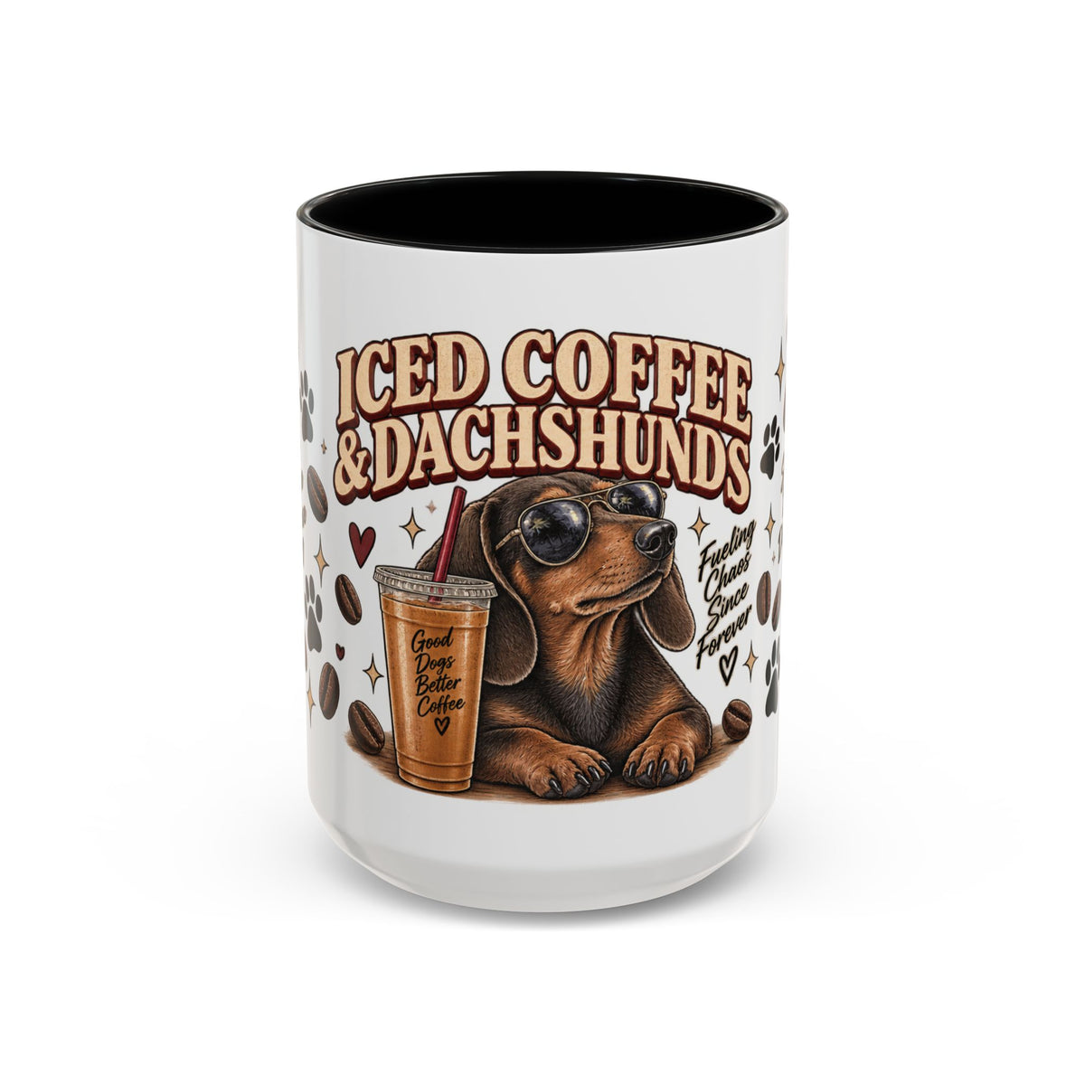 Iced Coffee & Dachshund Ceramic Mug - Full Wrap 🐾☕️
