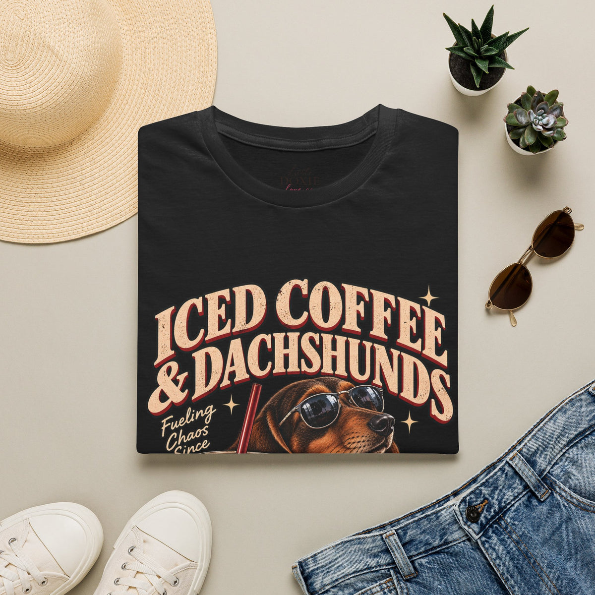 Iced Coffee & Dachshunds – Vintage Retro Graphic Tee