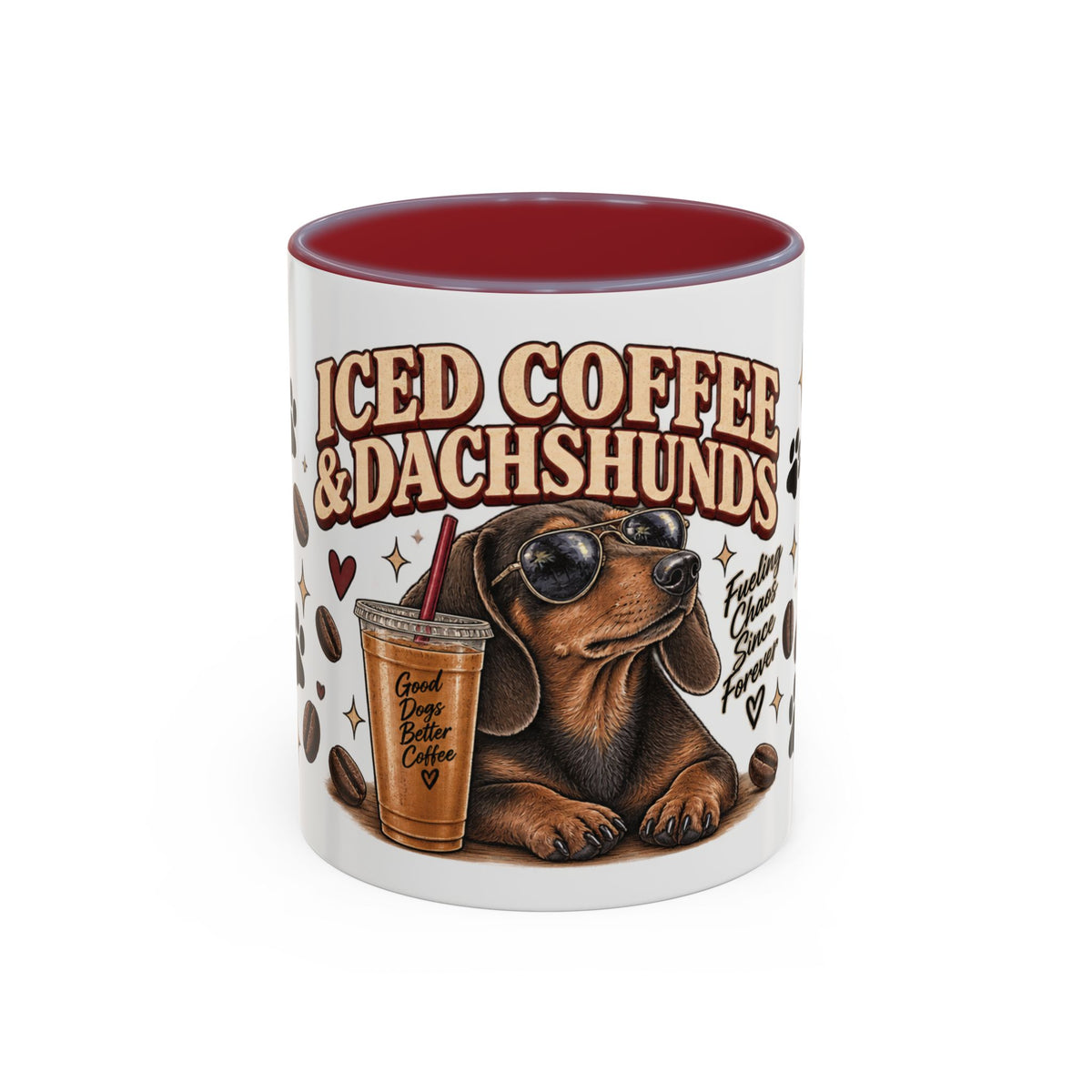 Iced Coffee & Dachshund Ceramic Mug - Full Wrap 🐾☕️