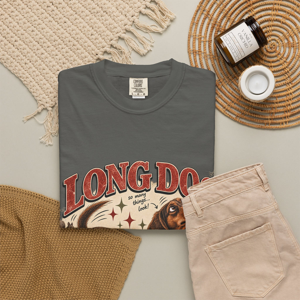 Long Dog, Short Attention Span Dachshund – Vintage Washed Graphic Tee