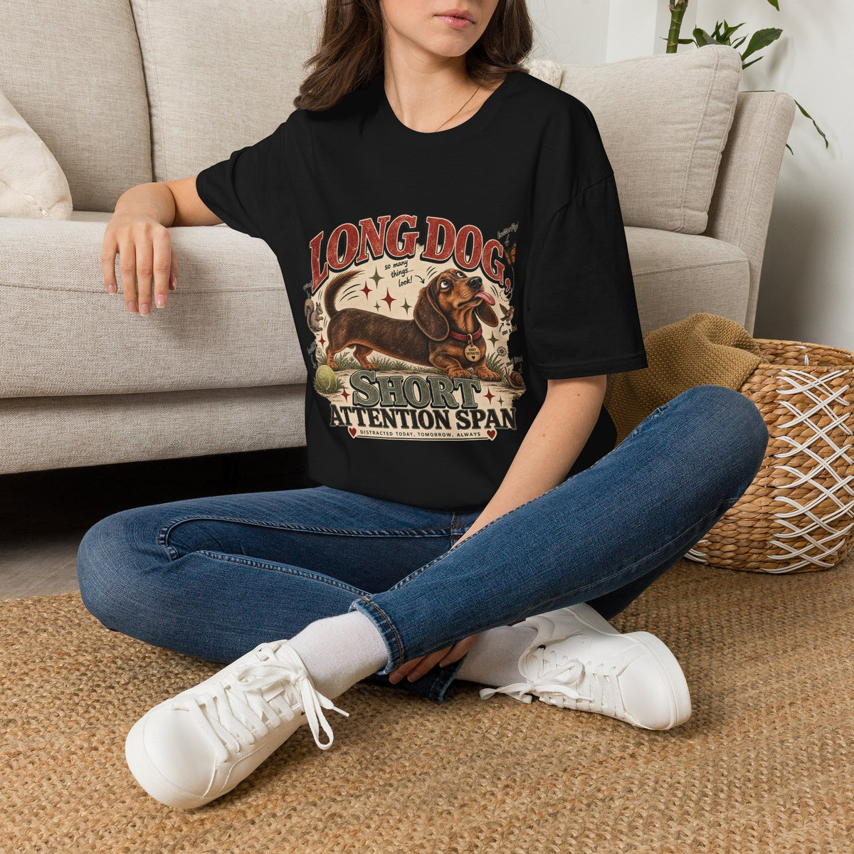 Long Dog, Short Attention Span Dachshund – Vintage Washed Graphic Tee