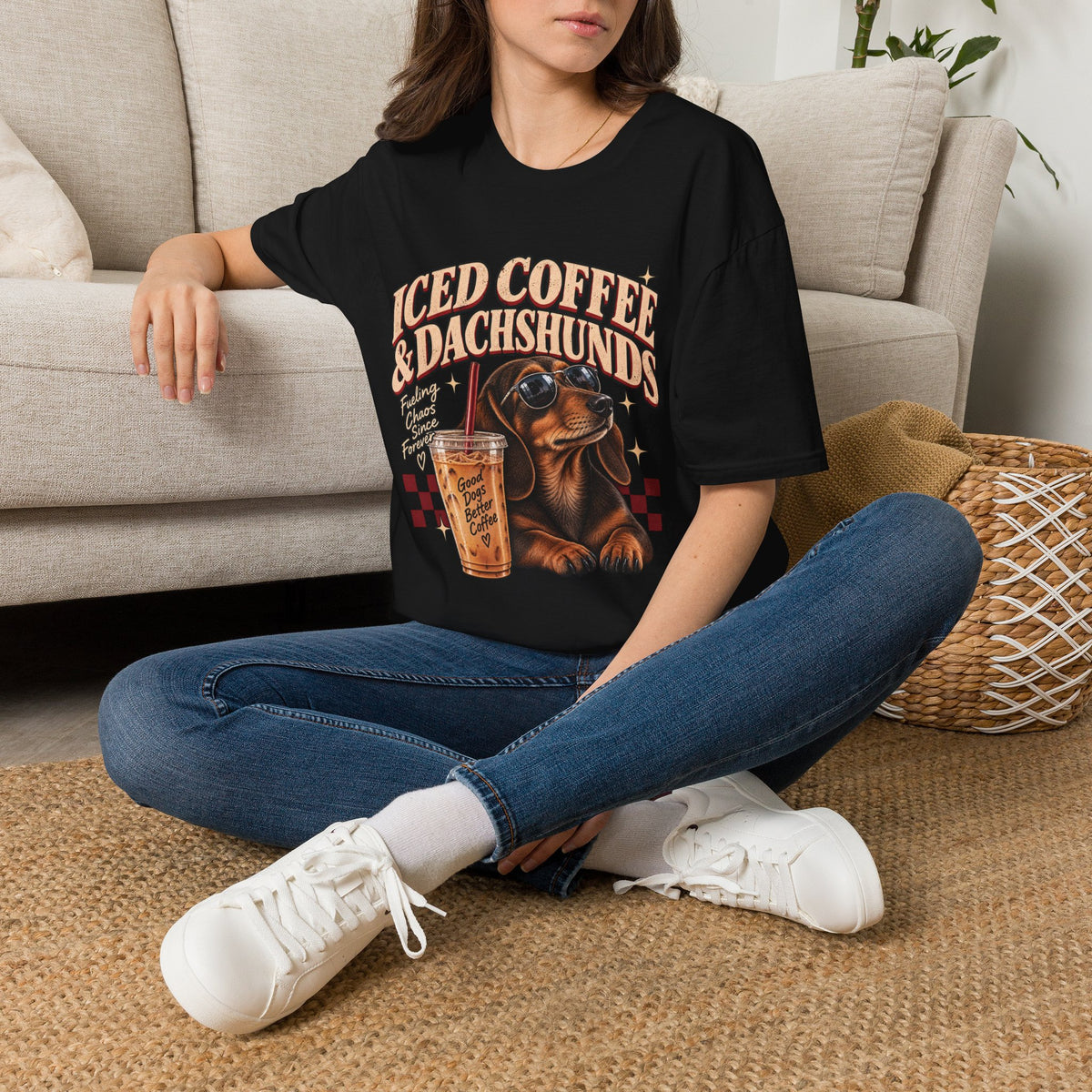 Iced Coffee & Dachshunds – Vintage Retro Graphic Tee