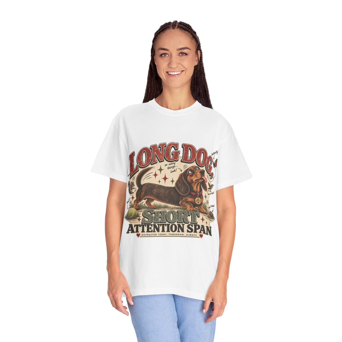 Long Dog, Short Attention Span Dachshund – Vintage Washed Graphic Tee